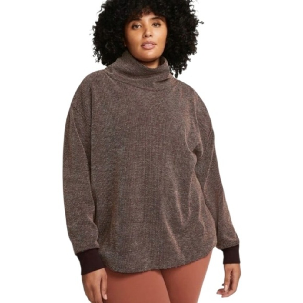 Nike‎ Yoga Therma-FIT High Neck Cozy Fleece Tunic Top Brown Plus Size 2X New